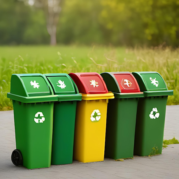 Photo un groupe de bacs de recyclage qui contiennent des bacs de récyclage