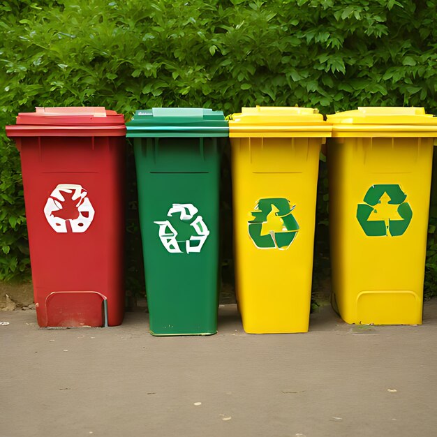 un groupe de bacs de recyclage qui disent recycler et recycler