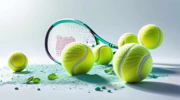 Photo un groupe de balles de tennis et une raquette