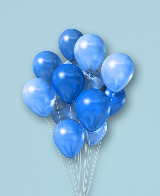 Groupe de ballons à air cyan isolé sur fond bleu clair. Rendu d'illustration 3D