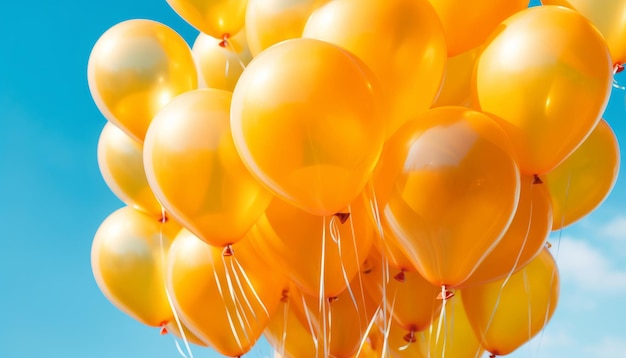 Un groupe de ballons d'anniversaire colorés flotte dans les airs