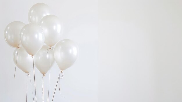 Photo un groupe de ballons blancs flottent dans les airs.