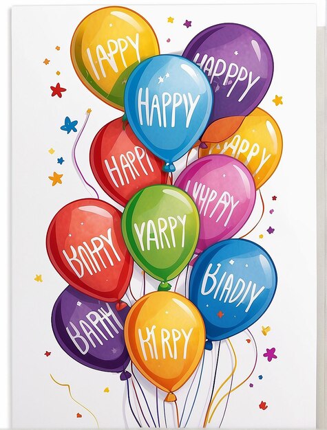 Photo un groupe de ballons colorés et une boîte à cadeaux et un doux souhait d'anniversaire