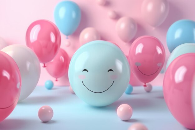 Photo un groupe de ballons colorés avec un visage souriant au milieu