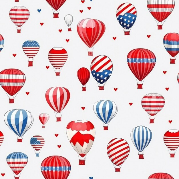 Un groupe de ballons avec des drapeaux américains et des cœurs sur eux