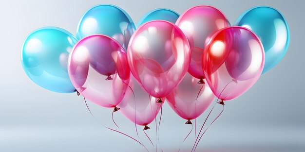 Un groupe de ballons holographiques colorés avec des confettis isolés sur un fond blanc