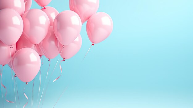 Photo un groupe de ballons roses sur fond bleu