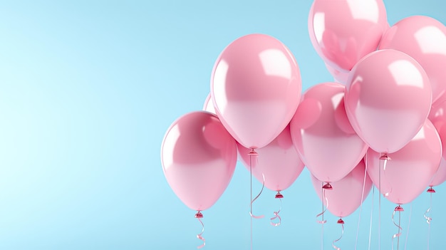 Photo un groupe de ballons roses sur fond bleu