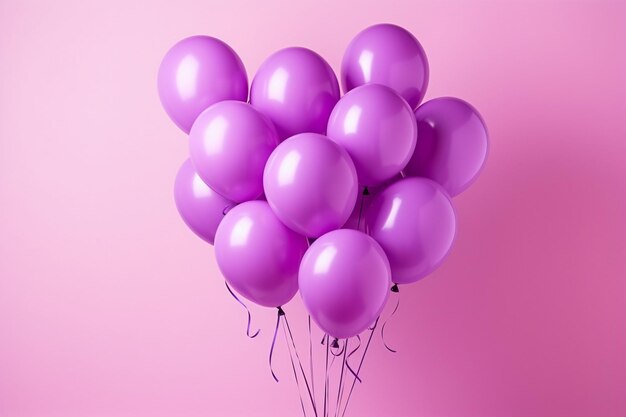 Un groupe de ballons roses sur un fond de mur violet