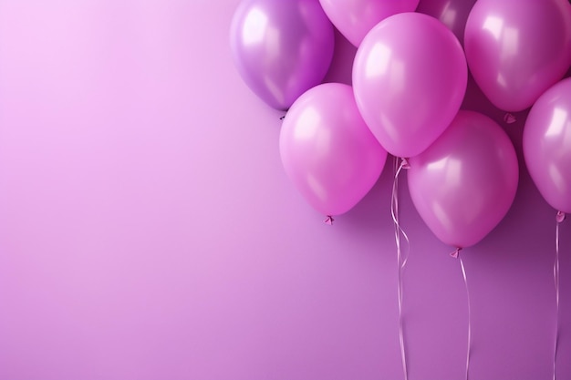 Un groupe de ballons roses sur un fond de mur violet