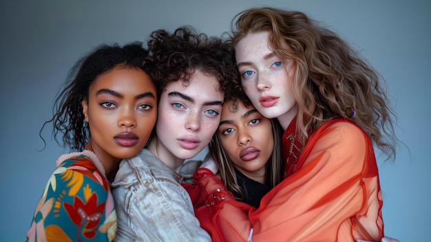 Un groupe de beauté diversifié de quatre jeunes femmes