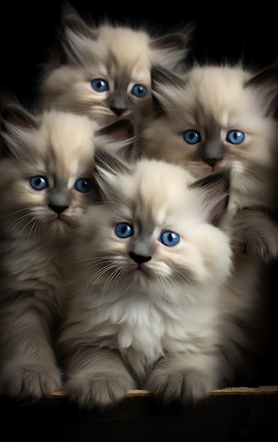 Un groupe de beaux chatons aux yeux bleus de la race des ragdolls