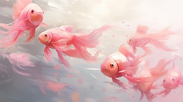 un groupe de beaux poissons roses nageant dans l'aquarium