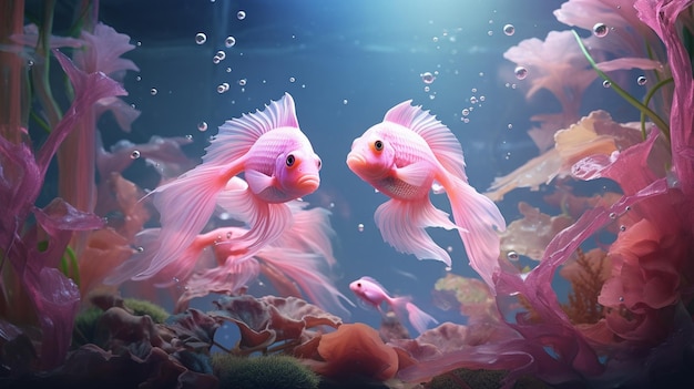 un groupe de beaux poissons roses nageant dans l'aquarium