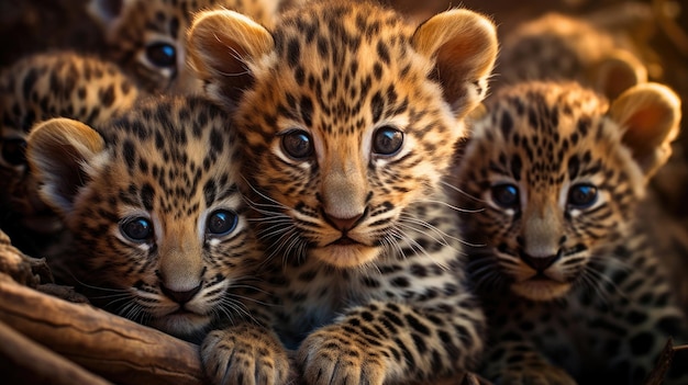 Groupe de bébés léopards en gros plan