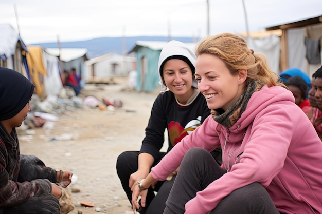 Photo un groupe de bénévoles dans un camp de réfugiés