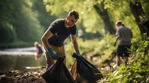 Photo un groupe de bénévoles nettoyant les déchets dans des environnements naturels ou urbains