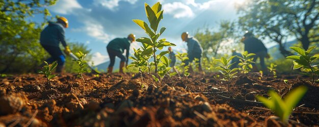 Un groupe de bénévoles plantant des arbres