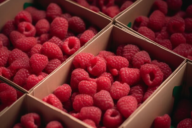 Photo un groupe de boîtes de framboises