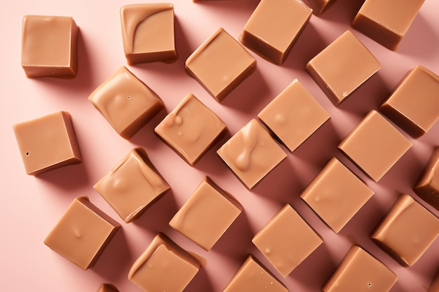 Photo un groupe de bonbons au chocolat de forme carrée