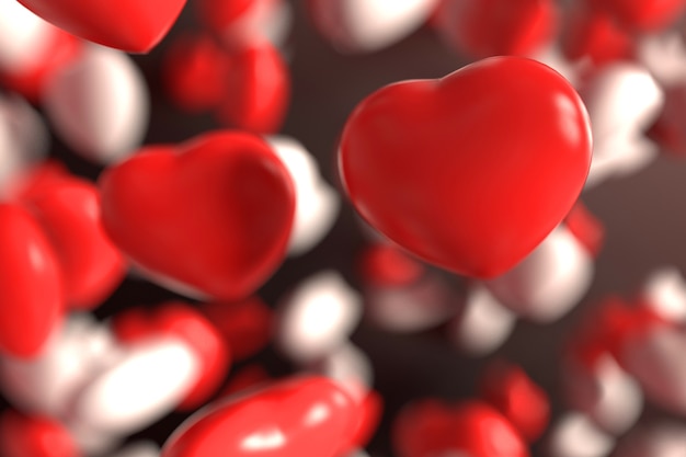 Groupe de bonbons rouges et blancs coeur Saint-Valentin flottant