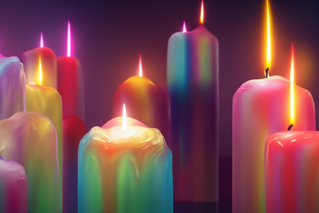Un groupe de bougies aux couleurs de l'arc-en-ciel
