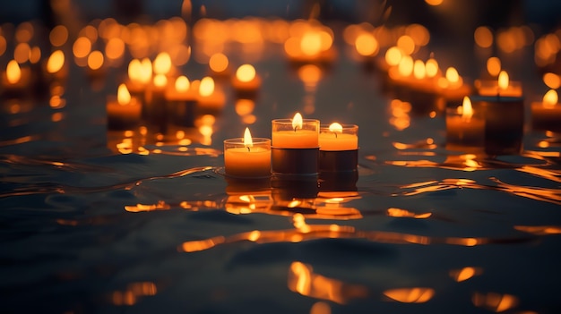 Un groupe de bougies flottant sur l'eau