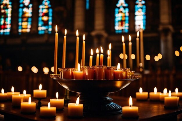 Photo un groupe de bougies qui sont dans une église