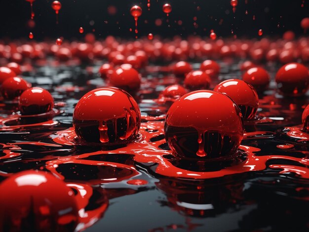 Photo un groupe de boules rouges flottant sur une surface noire