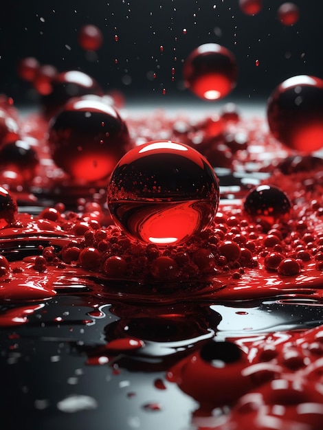 Photo un groupe de boules rouges flottant sur une surface noire