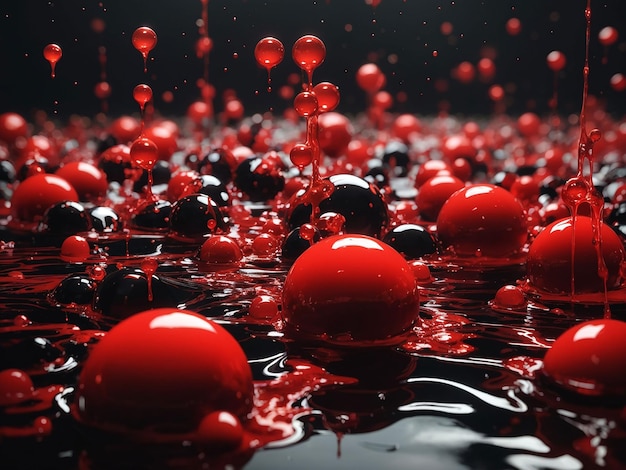 Photo un groupe de boules rouges flottant sur une surface noire