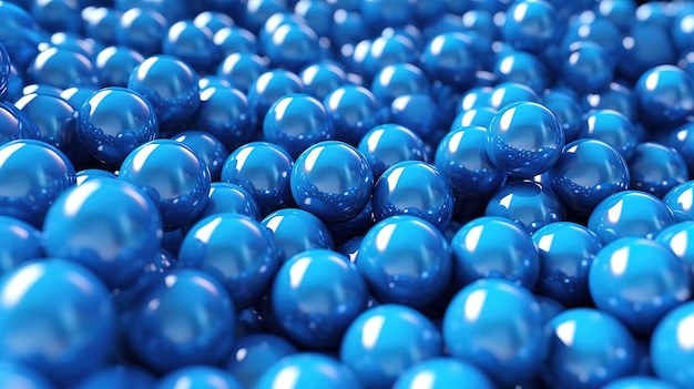 Groupe de boules ou de sphères de globes bleus brillants flottant dans les airs au-dessus du sol Generative Ai