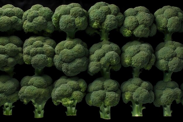 Un groupe de brocoli sont disposés en rangées