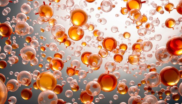 groupe de bulles orange et claires flottant sur un fond gris