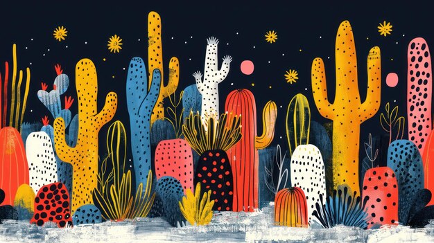 Un groupe de cactus debout dans un paysage couvert de neige