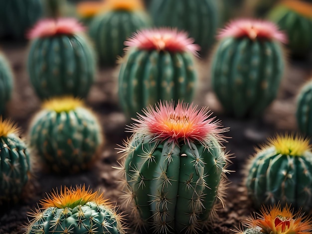 Photo un groupe de cactus avec des fleurs de différentes couleurs