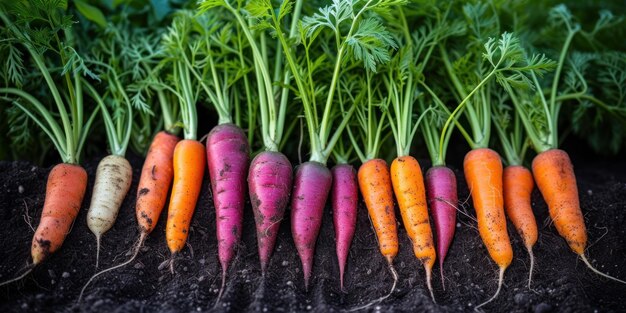 Un groupe de carottes dans la saleté