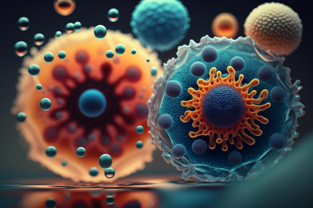 Groupe de cellules virales Micro-organisme bactérien dans un cercle Ensemble coloré de bactéries et de germes