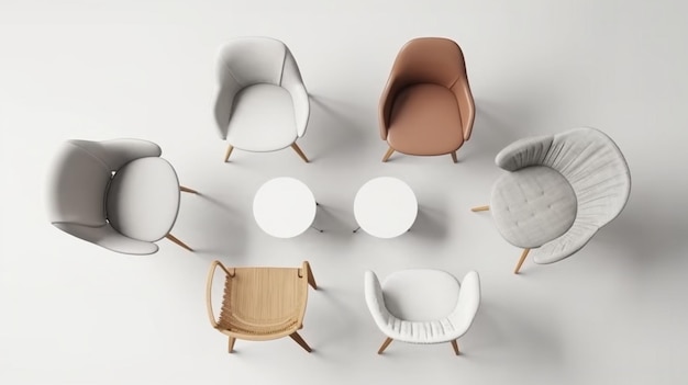 Un groupe de chaises sont disposées en cercle, dont une qui dit "confort"