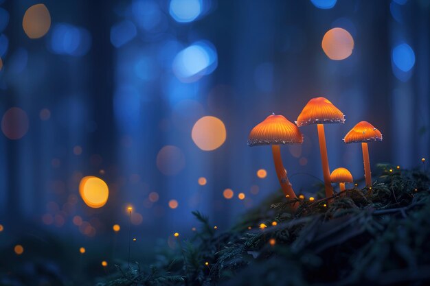 Un groupe de champignons assis au sommet d'un champ vert luxuriant