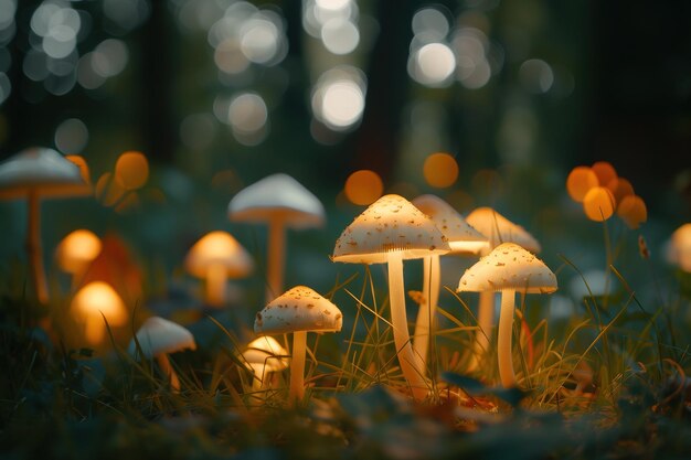 Photo un groupe de champignons assis au sommet d'un champ vert luxuriant