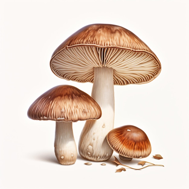 un groupe de champignons sur un fond blanc