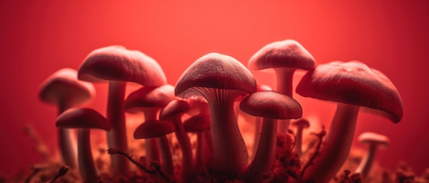 Un groupe de champignons sur fond rouge