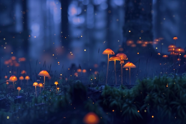 Photo un groupe de champignons lumineux dans une forêt