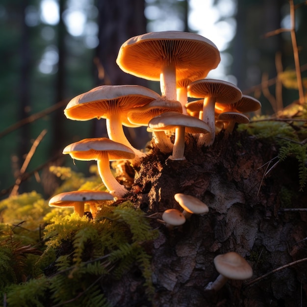 Photo un groupe de champignons poussant sur une souche d'arbre