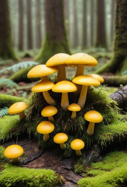 un groupe de champignons pousse sur une souche d'arbre