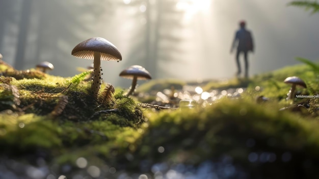 Un groupe de champignons reposant sur le sol vert de la forêt