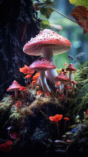 Photo un groupe de champignons sont sur un arbre dans la forêt