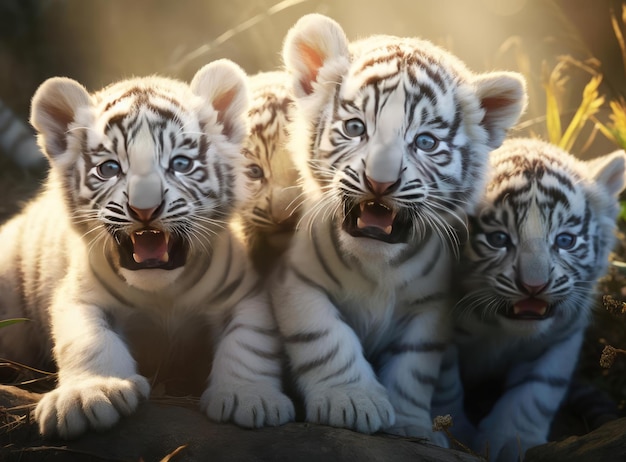 Un groupe de chatons tigres blancs