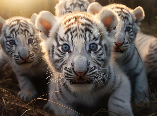 Un groupe de chatons tigres blancs